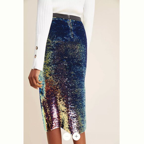 ANTHRO RO & DE Elysian Iridescent Flip Sequin Midi Pencil Skirt, Size 4P, NWT - Picture 4 of 11